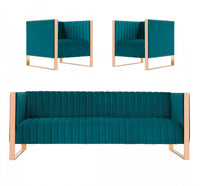 Trillium Mid-Century Modern 3-Piece Sofa Set in Teal 
