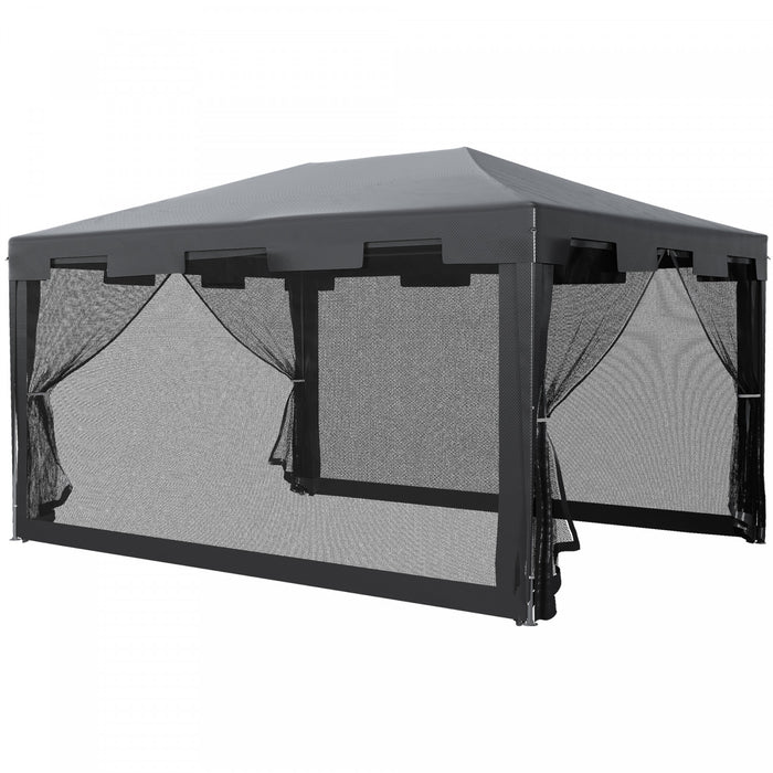 Outsunny 10x13ft Outdoor Gazebo Canopy, Garden Party Tent Patio Sun Shade Shelter Wedding Tent With Mesh Sidewalls And 2 Doors, Dark Grey