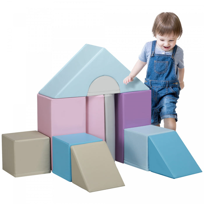 Soozier 11 Piece Soft Play Blocks, Kids Climb And Crawl Gym Toy, Foam Building And Stacking Blocks, Learning Play Set, Educational Software Activity Toy Brick, Macaron Colour