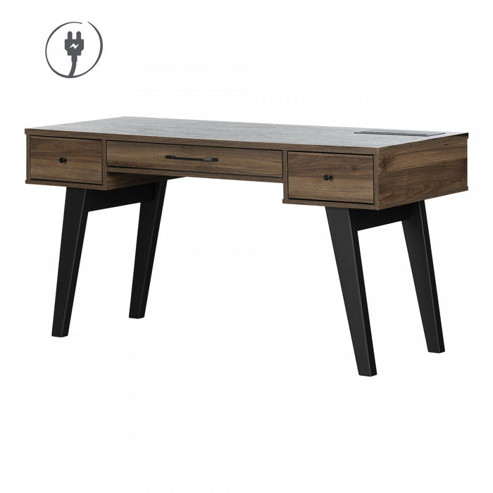 Helsy Computer Desk with Power Bar Natural Walnut - South Shore