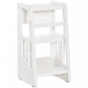 Qaba Toddler Kitchen Helper 2 Step Stool With Adjustable Height Platform And Safety Rail, White