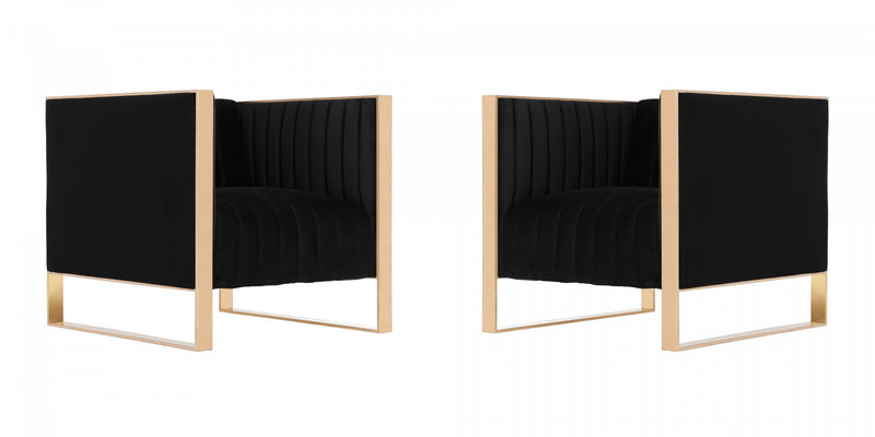 Trillium Mid-Century Modern Velvet Lounge Chair in Black - Set of 2