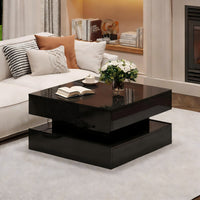 Oliver Lift-Top Coffee Table with LED Lighting and 2 Drawers,Black 