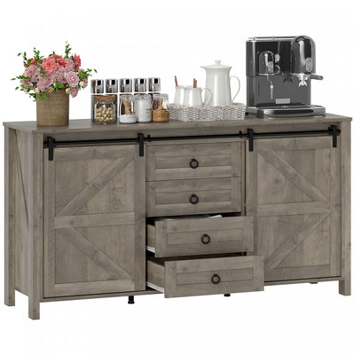 HOMCOM Farmhouse Sideboard Buffet Cabinet with Doors Distressed Light Grey