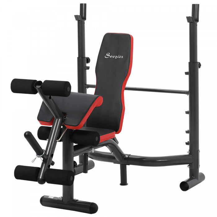Soozier Weight Bench With Barbell Rack, Heavy Duty Multiple Function Workout Adjustable Bench Press With Preacher Curl, Leg Developer