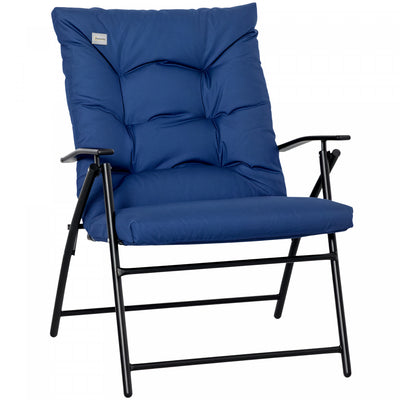 Foldable Lounge Chair, Fabric Upholstered Recliner With Armrest, Blue