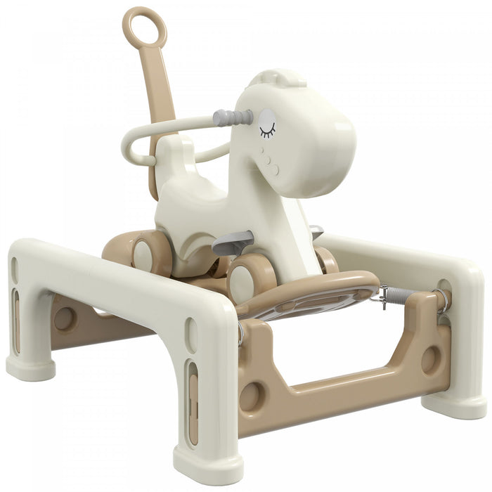 Qaba 5 In 1 Rocking Horse For Toddlers 1-6 Years, Baby Spring Rocking Horse Toy With Detachable Balance Board, Push Handle, 4 Smooth Wheels, Support To 66 Lbs, Hdpe Ride On Toy