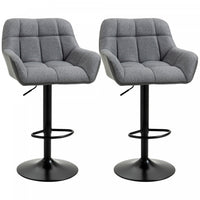 HOMCOM Adjustable Bar Stools Set of 2, Swivel Tufted Fabric Barstools
