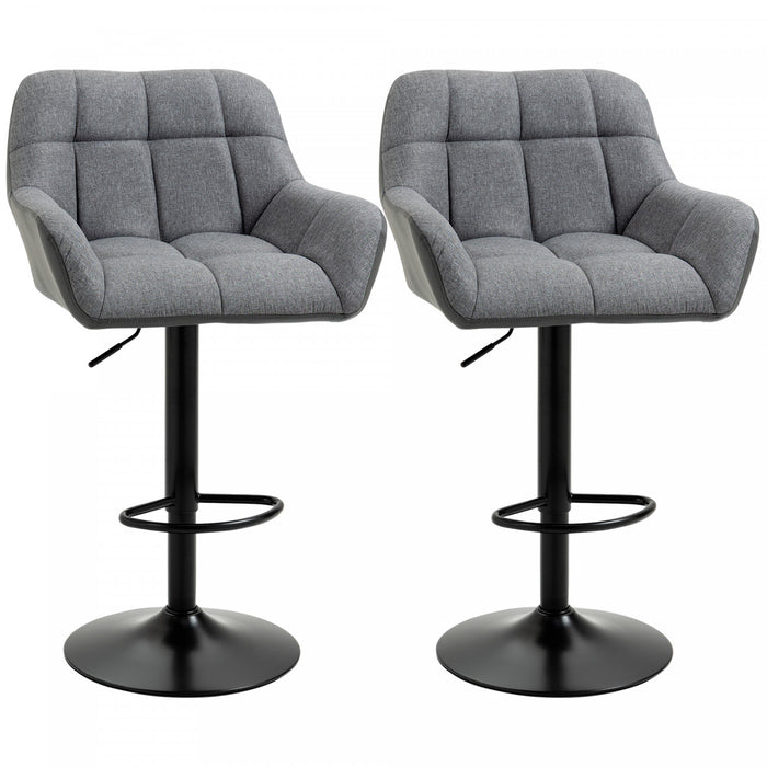HOMCOM Adjustable Bar Stools Set of 2, Swivel Tufted Fabric Barstools