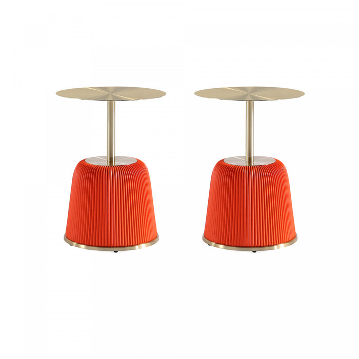 Anderson Modern Metal Top Upholstered End Table in Orange - Set of 2