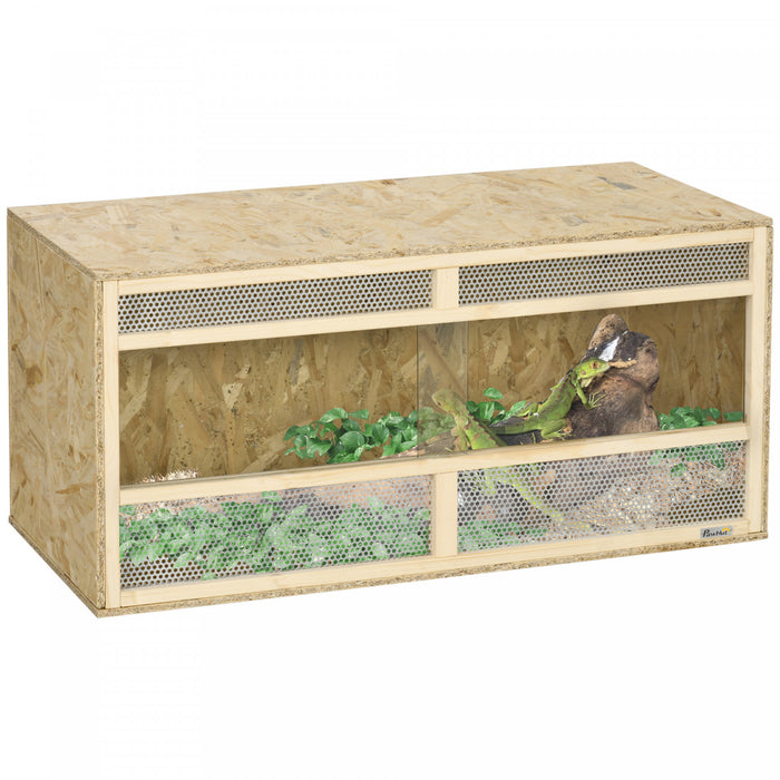 PawHut Reptile Terrarium, 58 Gallon Reptile Tank w/ Transparent Sliding Doors, Breathable Mesh for Bearded Dragon, Lizards, Horned Frogs, Snakes and Chameleons, 39\" x 18.5\" x 18.5\"