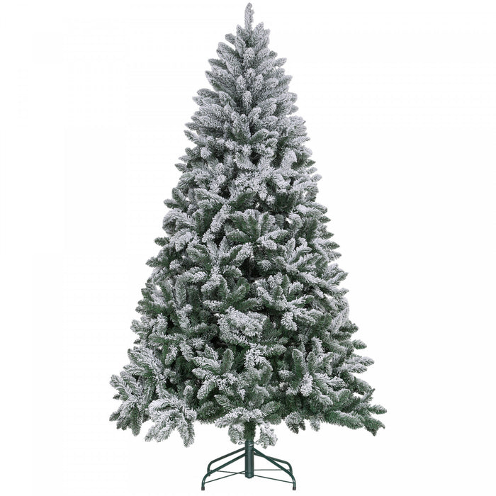 Homcom 7ft Flocked Artificial Christmas Tree With Metal Stand, Hinged Tips