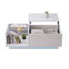 James Lift Up Coffee Table with Hidden Storage and LED Lighting,White | James table basse relevable – table avec rangement cache et eclairage LED, blanc