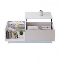 James Lift Up Coffee Table with Hidden Storage and LED Lighting,White 