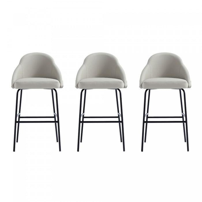 Gracie Modern Metal Upholstered Barstool in Stone Gray and Black - Set of 3