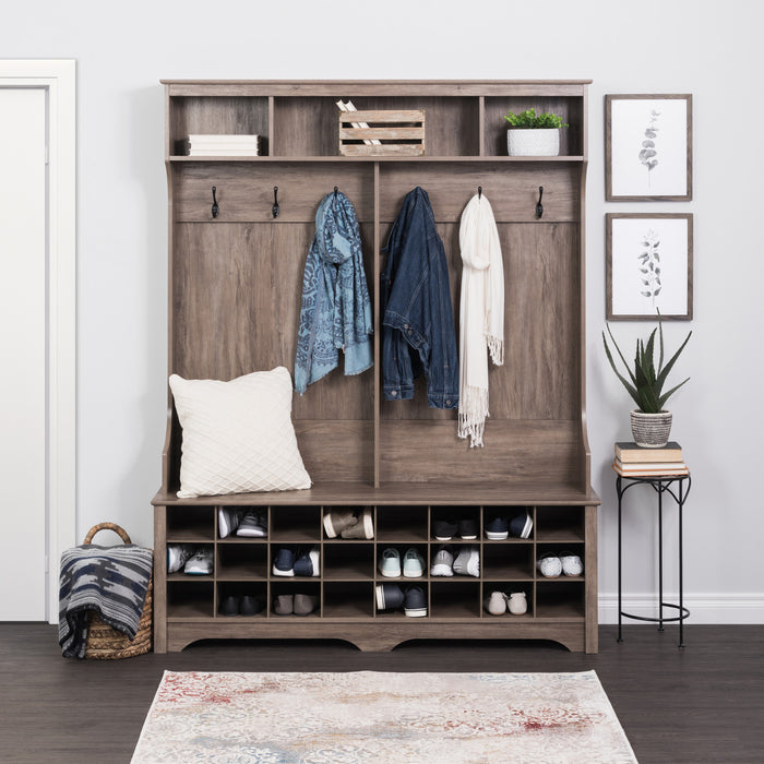 Hall Tree With 24 Shoe Cubbies - Drifted Grey