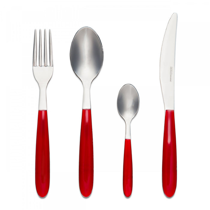 Arimi Nilu Italian Stainless Steel 24 Piece Flatware Set - Service For 6 - Red Handle