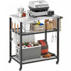 Outsunny Outdoor Grill Cart with Stainless Steel Tabletop, Movable Food Prep Table on Wheels, Two-Shelf Pizza Oven Stand, BBQ Stand for Kitchen Prep, Black