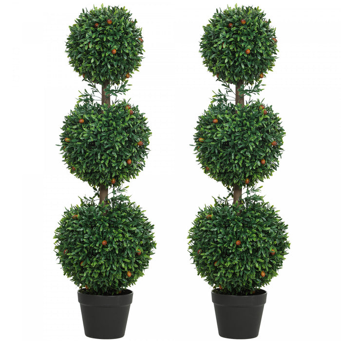 HOMCOM 3.3FT Artificial Boxwood Topiary Trees Fake Plants Set of 2, Green