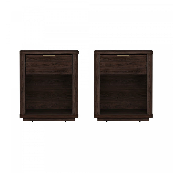 Evelyn Modern 20\" Nightstand in Brown (1-Drawer) - Set of 2