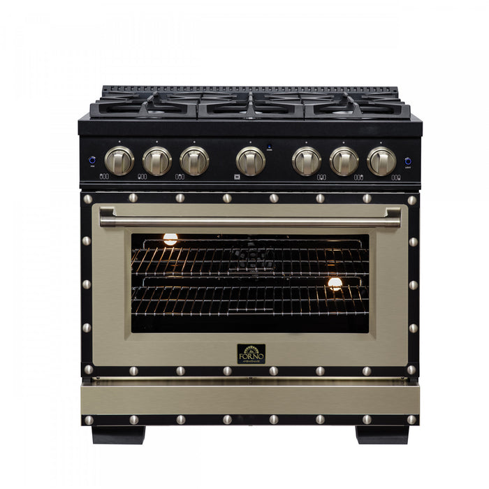 Forno Ambassador 36\" Dual Fuel Range in Black, 6 Sealed Burners, 5.2 cu.ft. Oven - FFSGS6199-36CPBLK