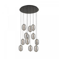 Vega Integrated Led 12 Light Chandelier, Black With Dark Smoke Glassware Lamp 