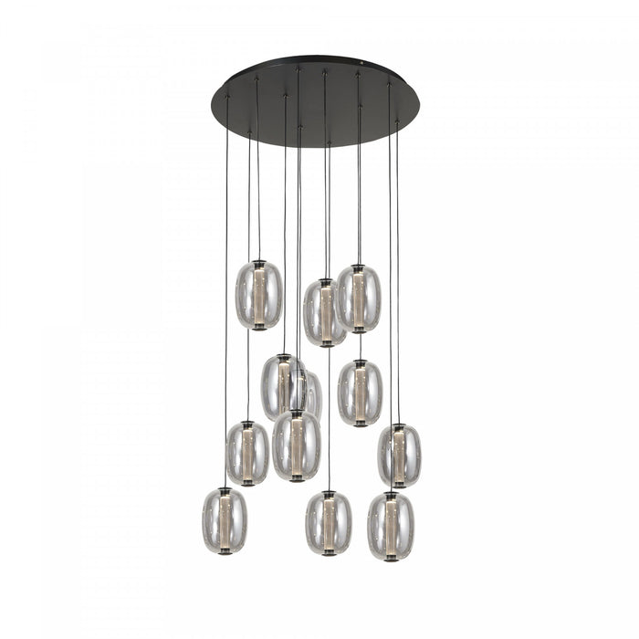 Vega Integrated Led 12 Light Chandelier, Black With Dark Smoke Glassware