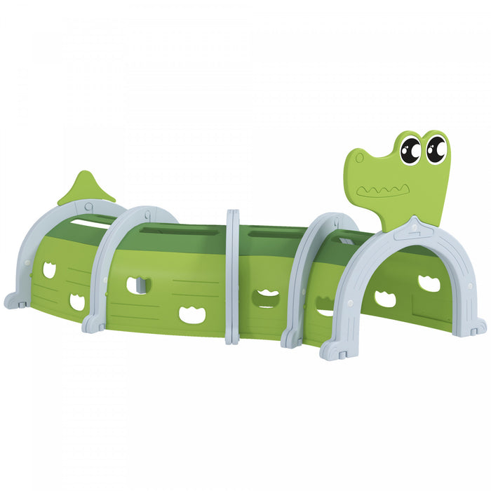 Qaba Crocodile Design Toddler Play Tunnel Indoor & Outdoor, Tunnel For Kids To Crawl Through, Climbing Toys Play Structure For 3-6 Years, 76\" X 35\" X 36\", Green