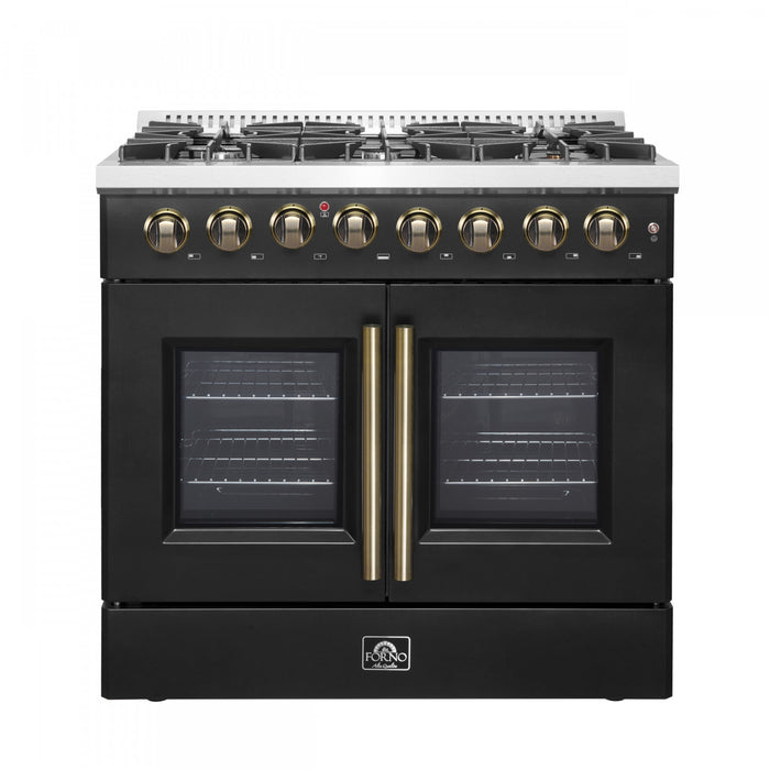 Forno Galiano 36\" French Door Dual Fuel Range, Black, 5.36 cu. ft. - FFSGS6356-36BLK