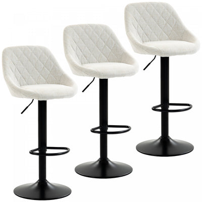 HOMCOM Bar Stools Set of 3 with Adjustable Linen-Look Bar Chairs, Off-White