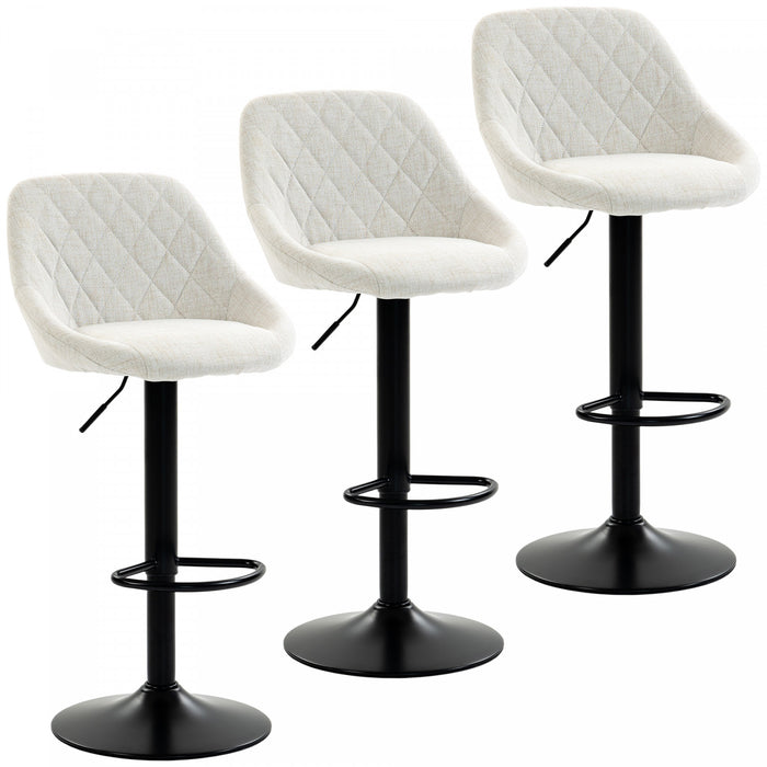 HOMCOM Bar Stools Set of 3 with Adjustable Linen-Look Bar Chairs, Off-White
