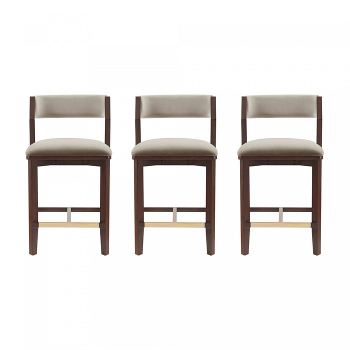 Patricia Modern Wood Upholstered Counter Stool in Linen - Set of 3