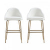 Gracie Modern Metal Upholstered Barstool in White and Gold - Set of 2
