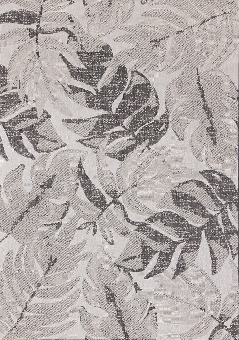 Jackson Grey White Botanical Leaves Rug, 6'7\" x 9'6\" Outdoor Area Rug