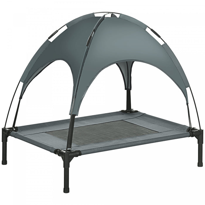 Pawhut Elevated Cooling Pet Bed Portable Raised Dog Cot With Canopy For Medium Sized Dogs, Indoor & Outdoor, 30\"x 24\"x 29\", Grey