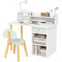 Qaba Kids Desk And Chair Set, 2 Pieces Kids Study Table And Chair Set For 3-8 Year Old, Writing Table For Bedroom, Study Room, With Storage And Shelves, Green