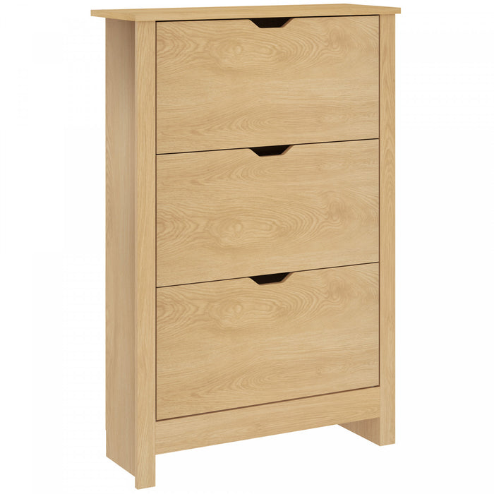 HOMCOM Narrow Shoe Cabinet with 3 Flip Drawers Adjustable Shelves, Natural