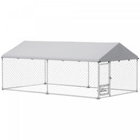 Pawhut Outdoor Dog Kennel With Roof, Heavy Duty Dog Run Outdoor Fence Cage With Adjustable & Rotating Bowls, Waterproof Uv-resistant Cover, Secure Lock, 13.1' X 7.5' X 5.2'