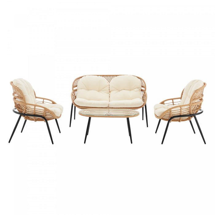 Pine Modern 4-Piece Conversation Set in Cream Patio Seating Package