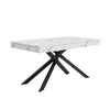 FlexDine 55-71 Inch Rectangular Extendable Dining Table with Cross Legs and Marble Effect Finish, White Marble | FlexDine Table a Manger Rectangulaire Extensible 55-71 po avec Pieds Croises et Finition Effet Marbre, Marbre Blanc