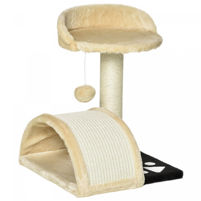 Pawhut 18\" Cat Scratching Tree Kitty House Kitten Activity Centre Pet Bed Post Furniture With Hanging Toy (beige)