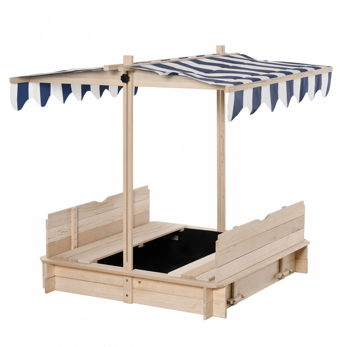 Kids Wooden Sandbox With Lid Outdoor Backyard Playset Children Sand Play Station W/adjustable Cover & Convertible Bench For 3-7 Years Old, Natural