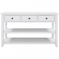 Wendy Solid Wood Console Table With 3 Drawers And 2 Open Shelves,antique White Accent Cabinet 