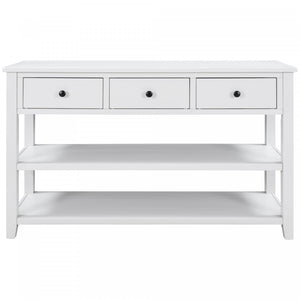Wendy Solid Wood Console Table With 3 Drawers And 2 Open Shelves,antique White Accent Cabinet