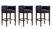 Kingsley Mid-Century Modern Wood Upholstered Barstool in Black - Set of 3
