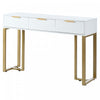 Horizon Modern Console Table with Geometric Drawers and Gold Frame, White/Gold | Horizon Table Console Moderne avec Tiroirs Geometriques et Cadre Dore, Blanc/Or