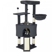 PawHut Cat Tree, 47 Inch Cat Tower with Large Cozy Condo, Hammock, Bed, Ladder, Toy Balls, Sisal Scratching Posts, for Indoor Kittens, Dark Grey