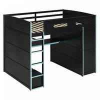 Jerry Wood Loft Bed with Desk and Storage,Full Size,Blue Full Bed