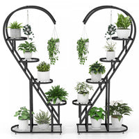 Costway 5 Tier Metal Plant Stand Heart-shaped Shelf With Hanging Hook For Multiple Plants Black