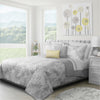 King Size 3-Piece Reversible Quilt Set - Grey and White Floral Botanical Print 